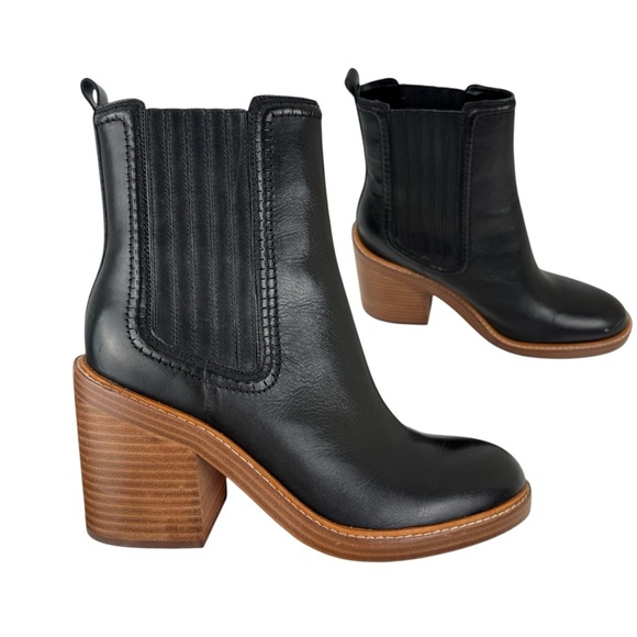 Marc Fisher Black Leather Halida Boots Shoes Heeled Ankle Booties SZ 8.5 Western - Picture 16 of 16